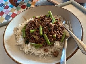 Various plates of food.