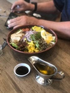 Various plates of food.